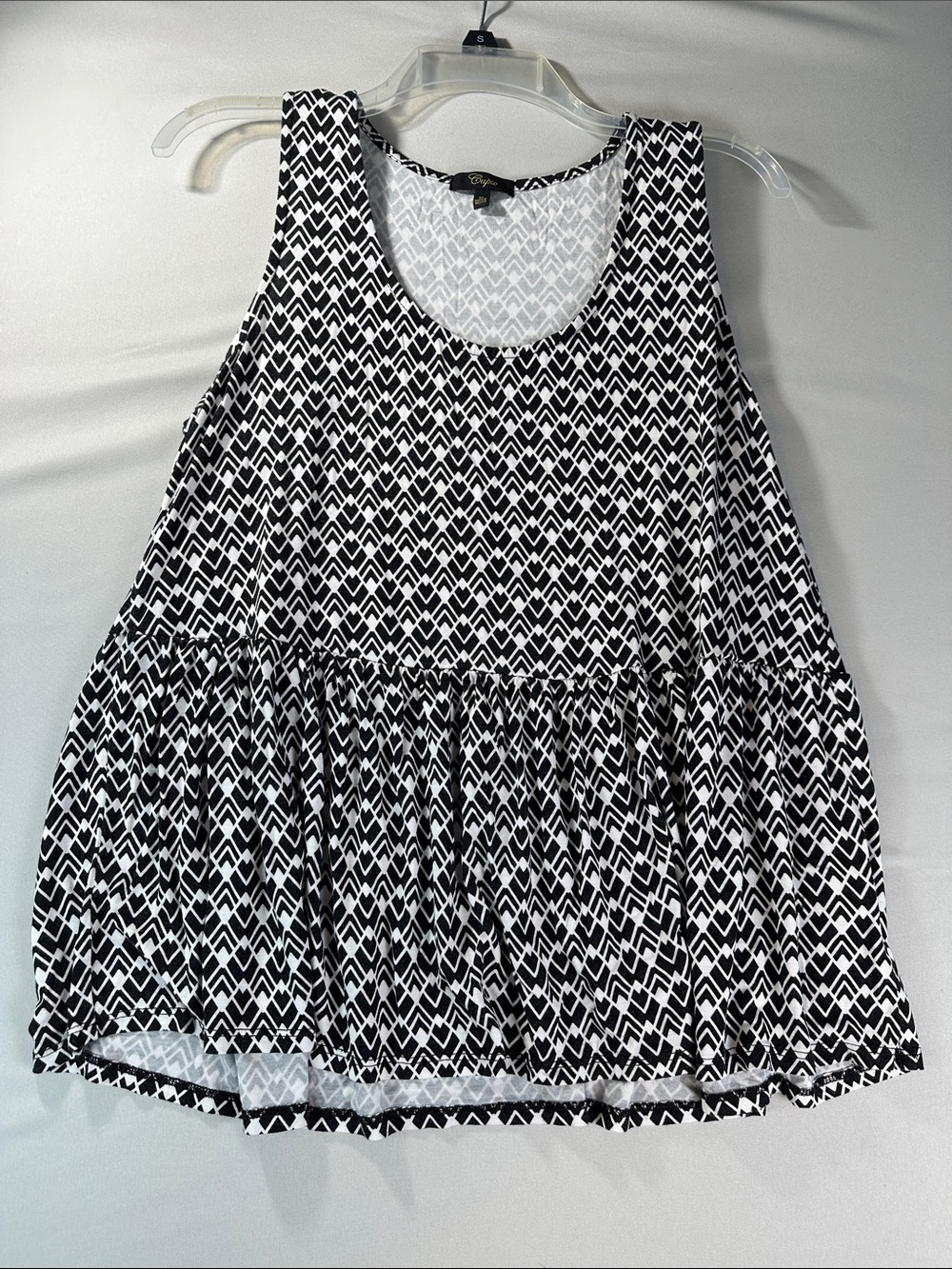 Cupio Peplum Tank Babydoll XL Women’s Black White Geometric